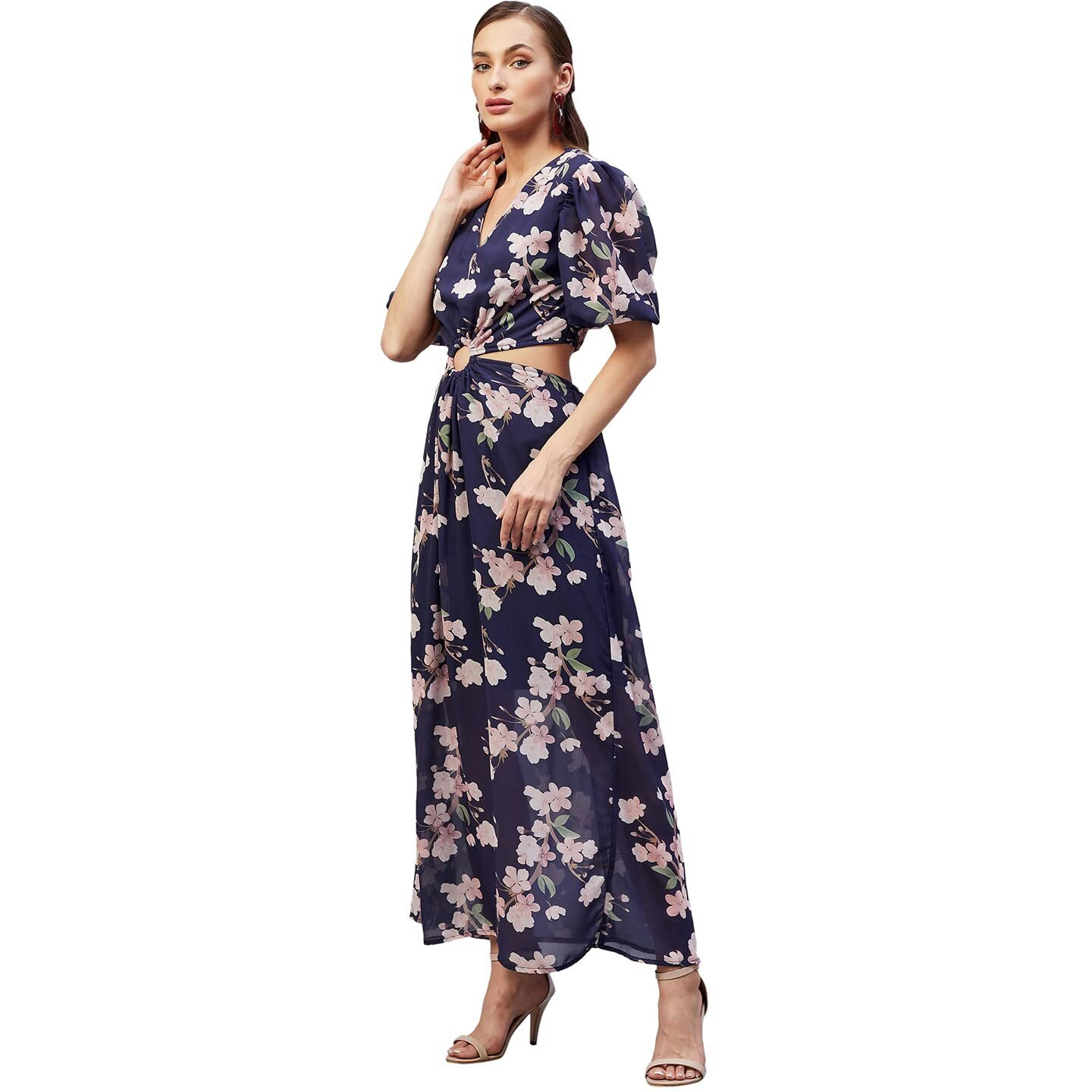 Rare Women Casual Navy Blue Colour Maxi Floral Dress