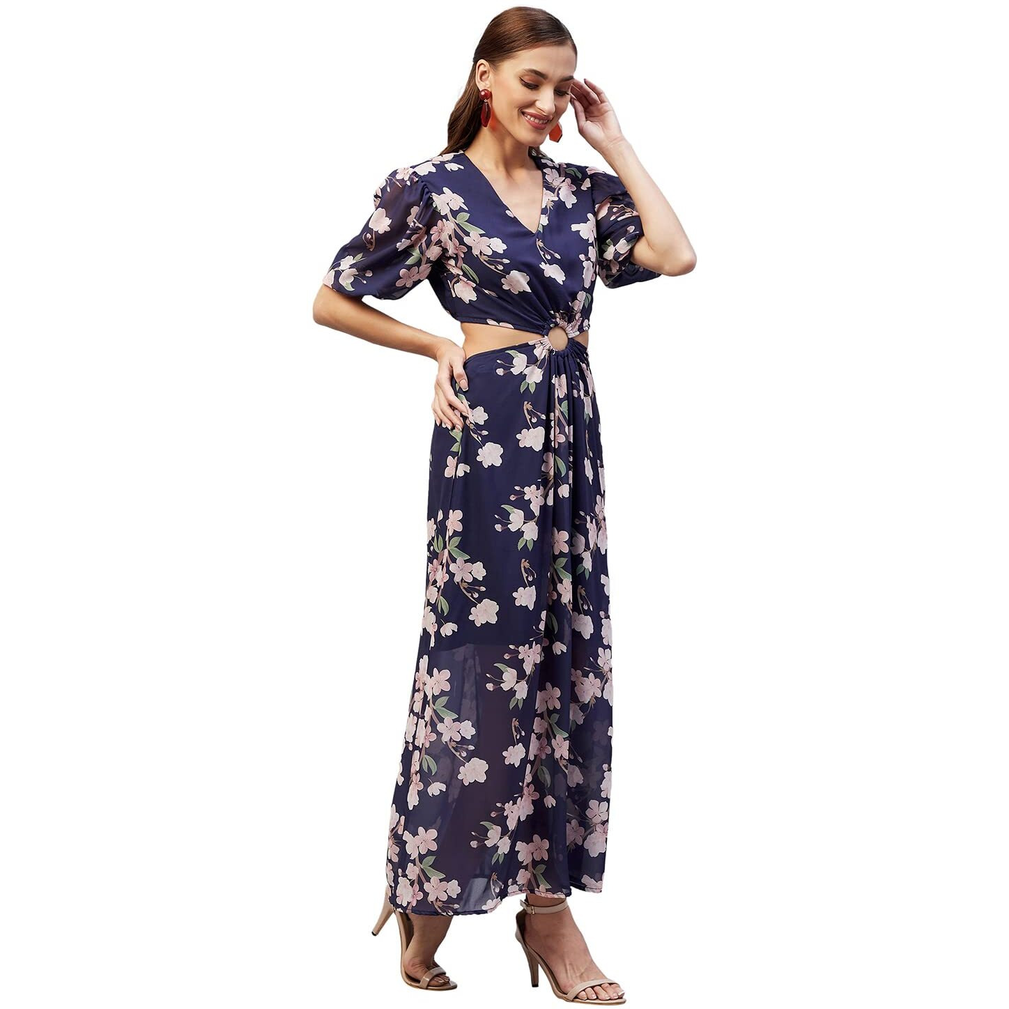 Rare Women Casual Navy Blue Colour Maxi Floral Dress