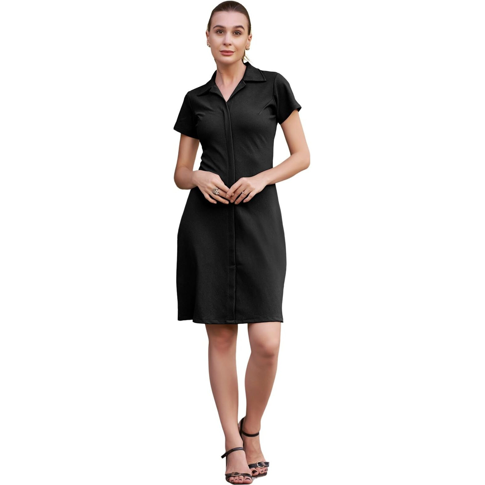 Selvia Western Dress For Women|Solid Lycra Western Dress For Women|A-Line Dress For Women|One Piece Dress For Women (720Dtk11742N-M_Black)