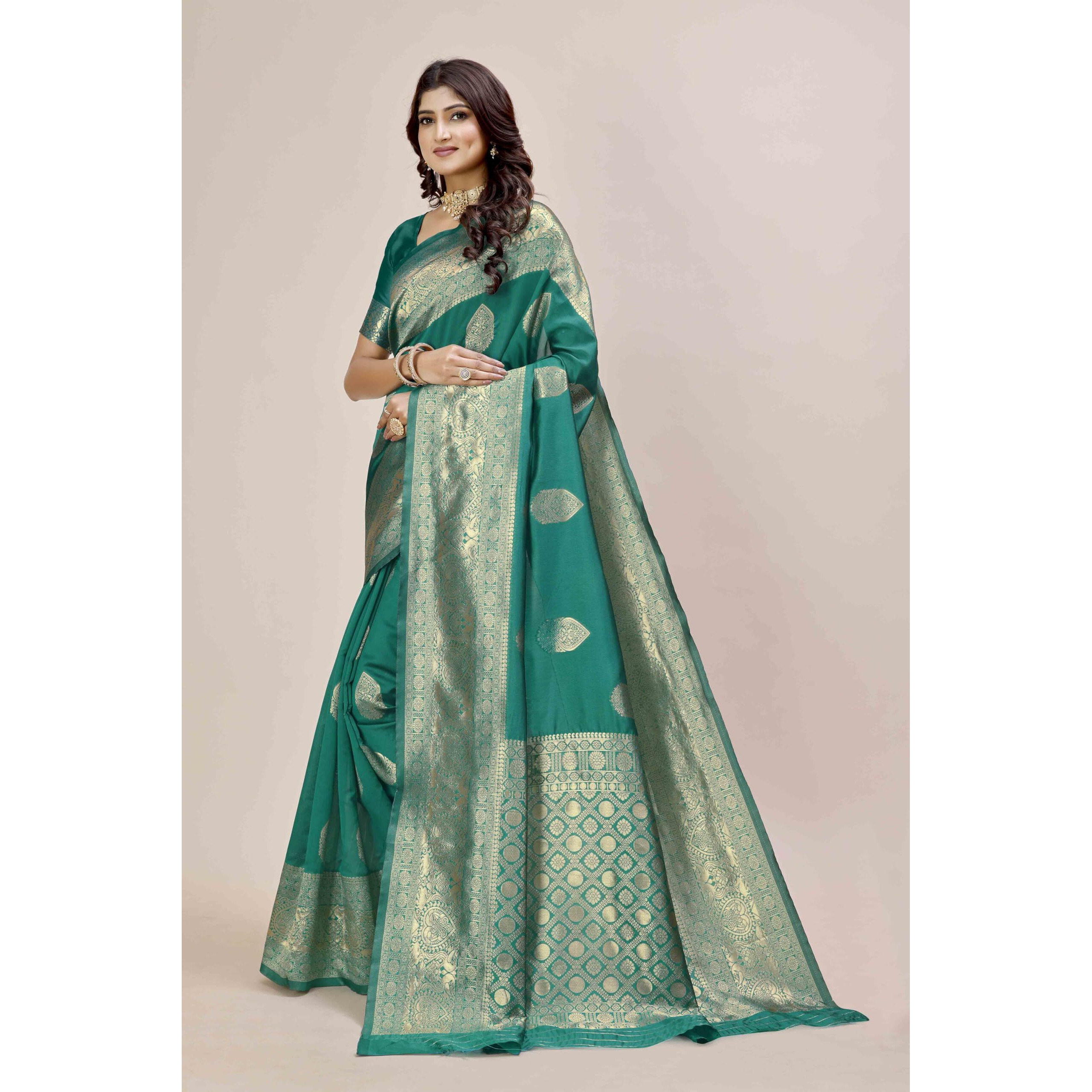 Shasmi Women's Banarasi Saree Pure Kanjivaram Silk Saree Soft New Ladies 2025 Design Wear Pattu Sarees Latest Party Sari Collections With Blouse Piece For Wedding Sadi (Pari-209) (Rama)