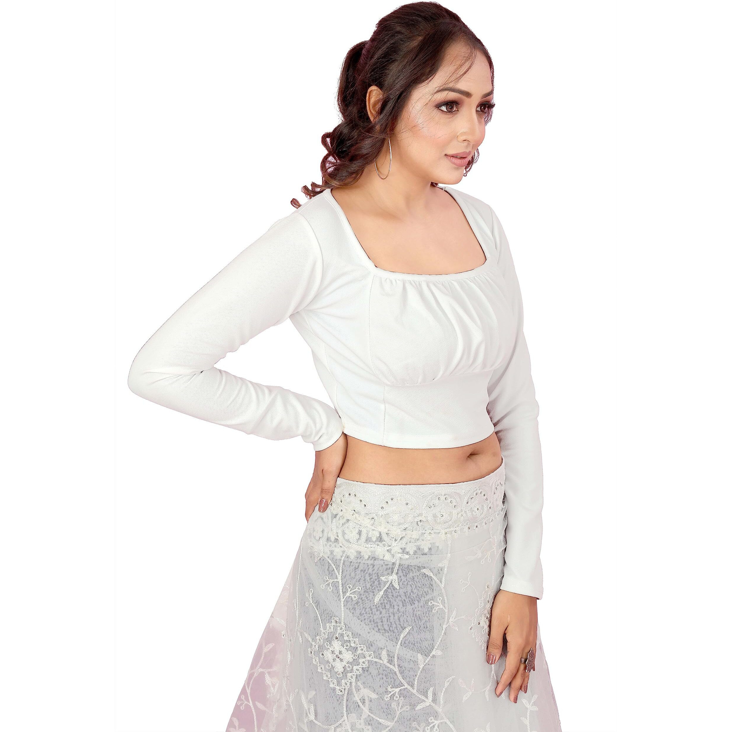 Shasmi White Women's Ruched Bust Solid Blouse For Women (Blouse 17 White L)