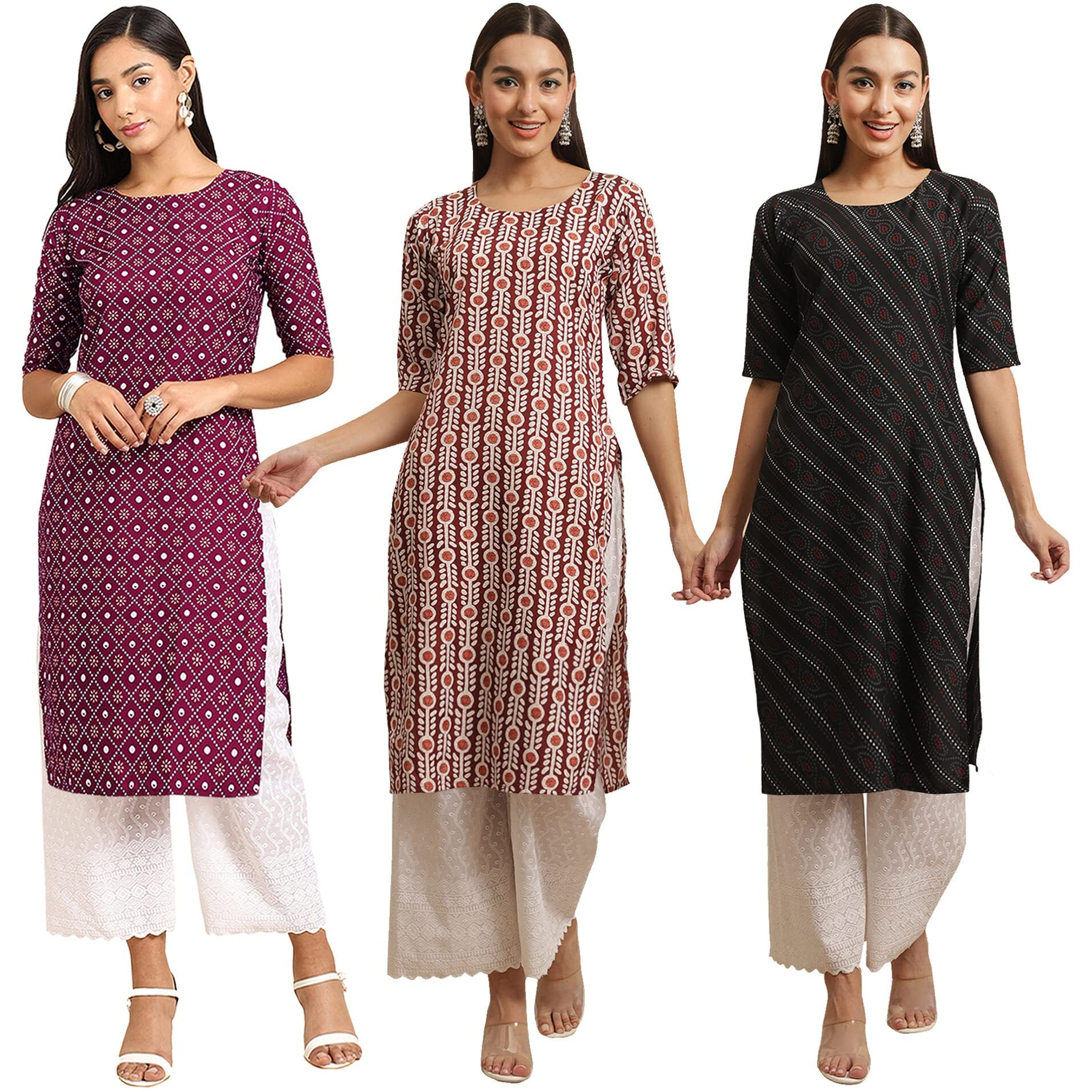 Pinkmint Women's Crepe Digital Print Straight Kurta [Pack Of 3](Ov-355-389-385-Xxl)