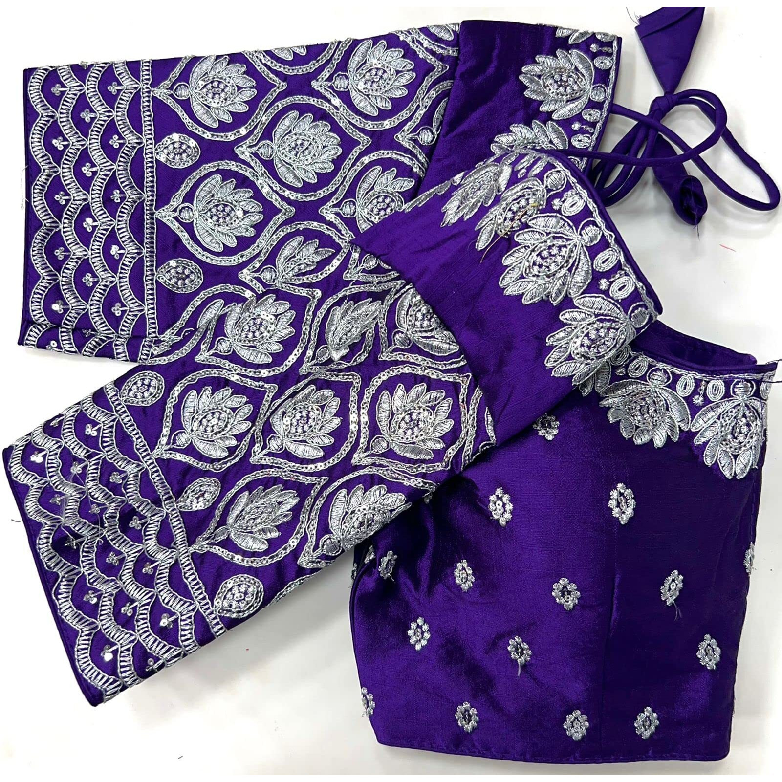 Vihu Fashion Women's Silk Embroidery Sequins Work Readymade Saree Blouse
