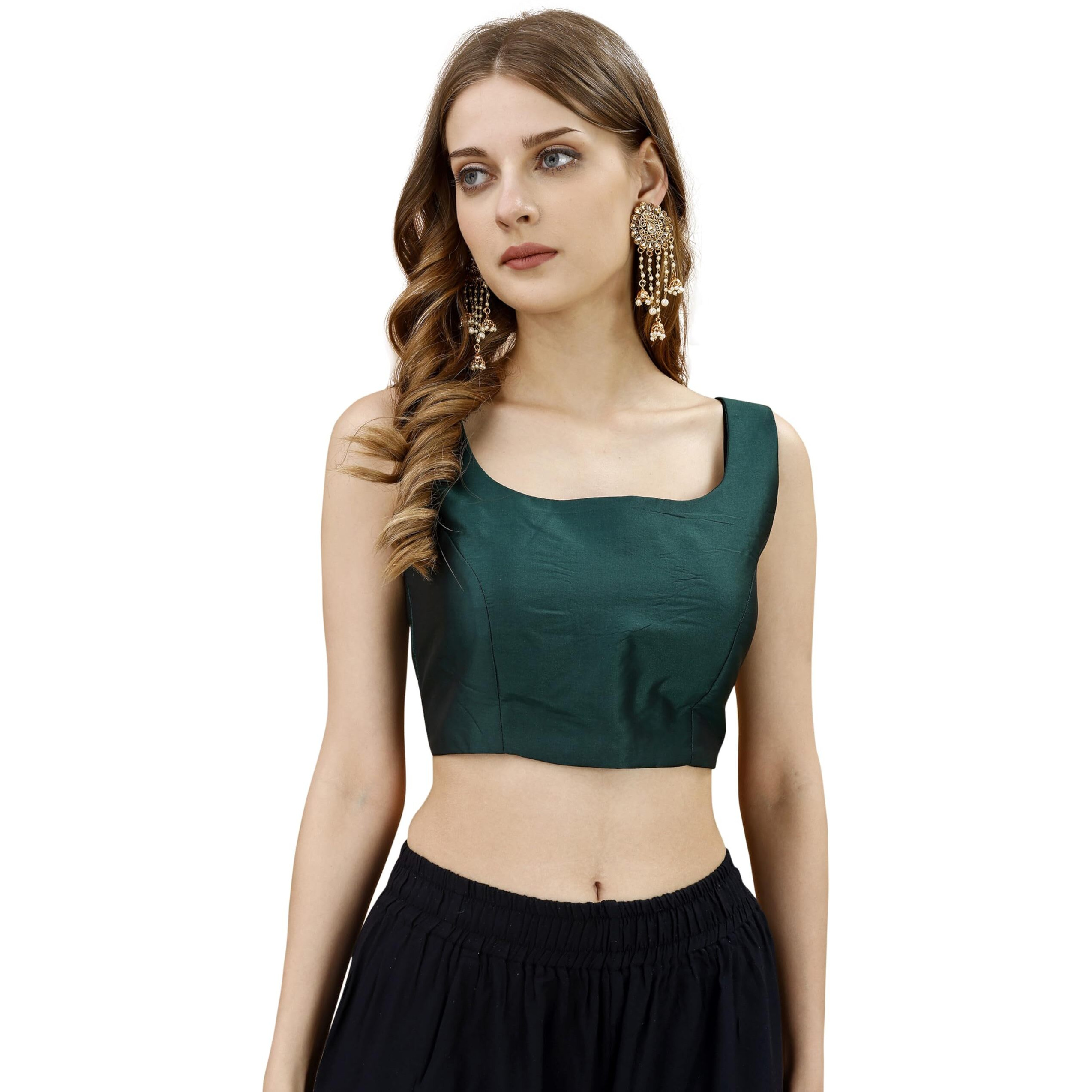 Womanista Women's Tafeta Solid Sleeveless Regular Fit Sequinned Blouse (Bls_46_Green L)