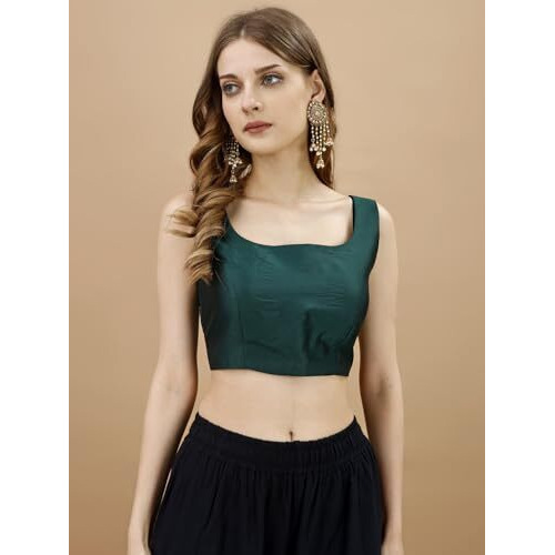 Womanista Women's Tafeta Solid Sleeveless Regular Fit Sequinned Blouse (Bls_46_Green L)