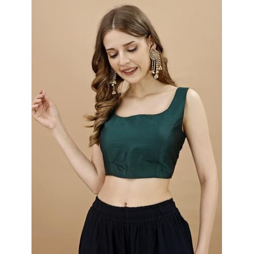 Womanista Women's Tafeta Solid Sleeveless Regular Fit Sequinned Blouse (Bls_46_Green L)