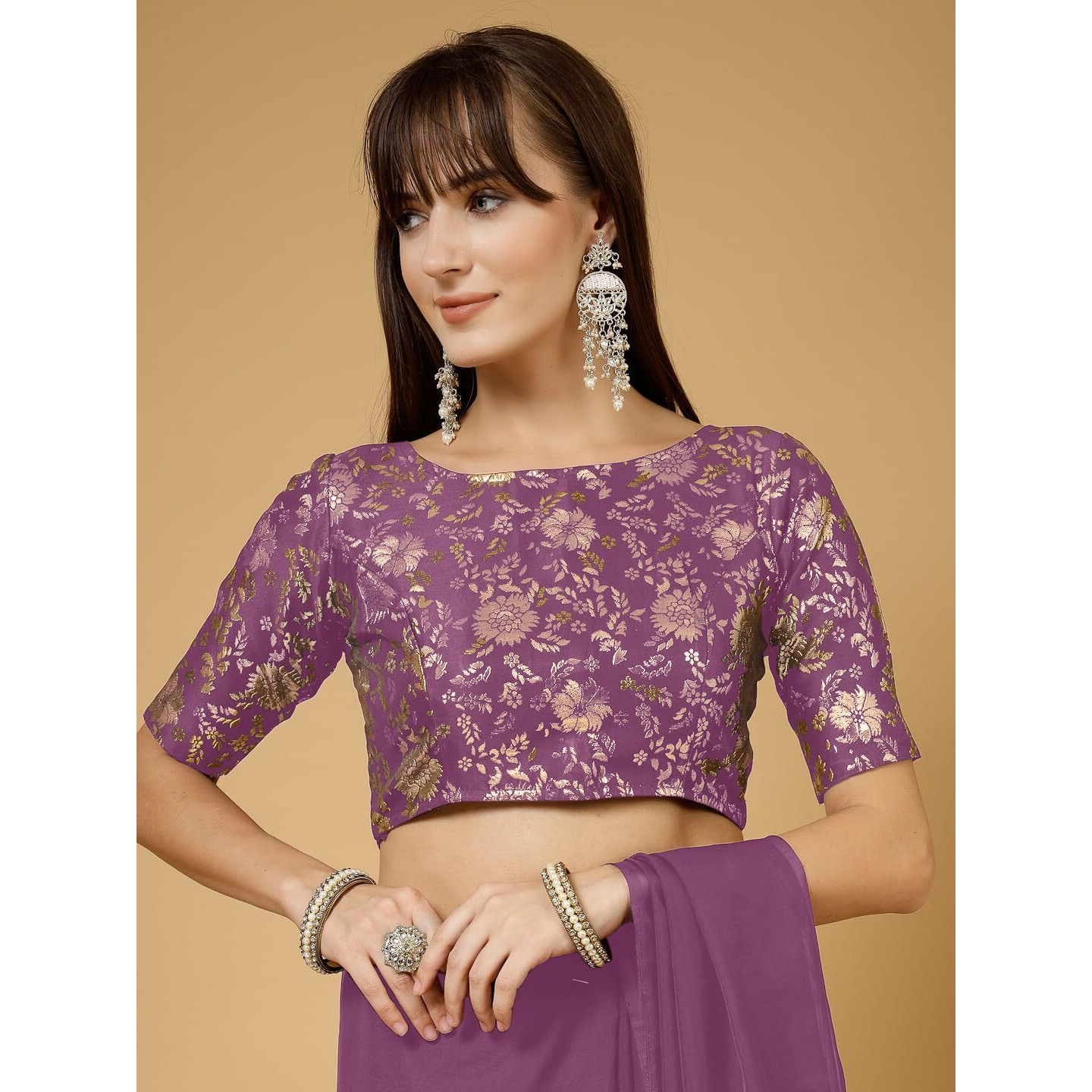 Oomph Readymade Blouse For Women, Brocade, Boat Neck, Rbbl505