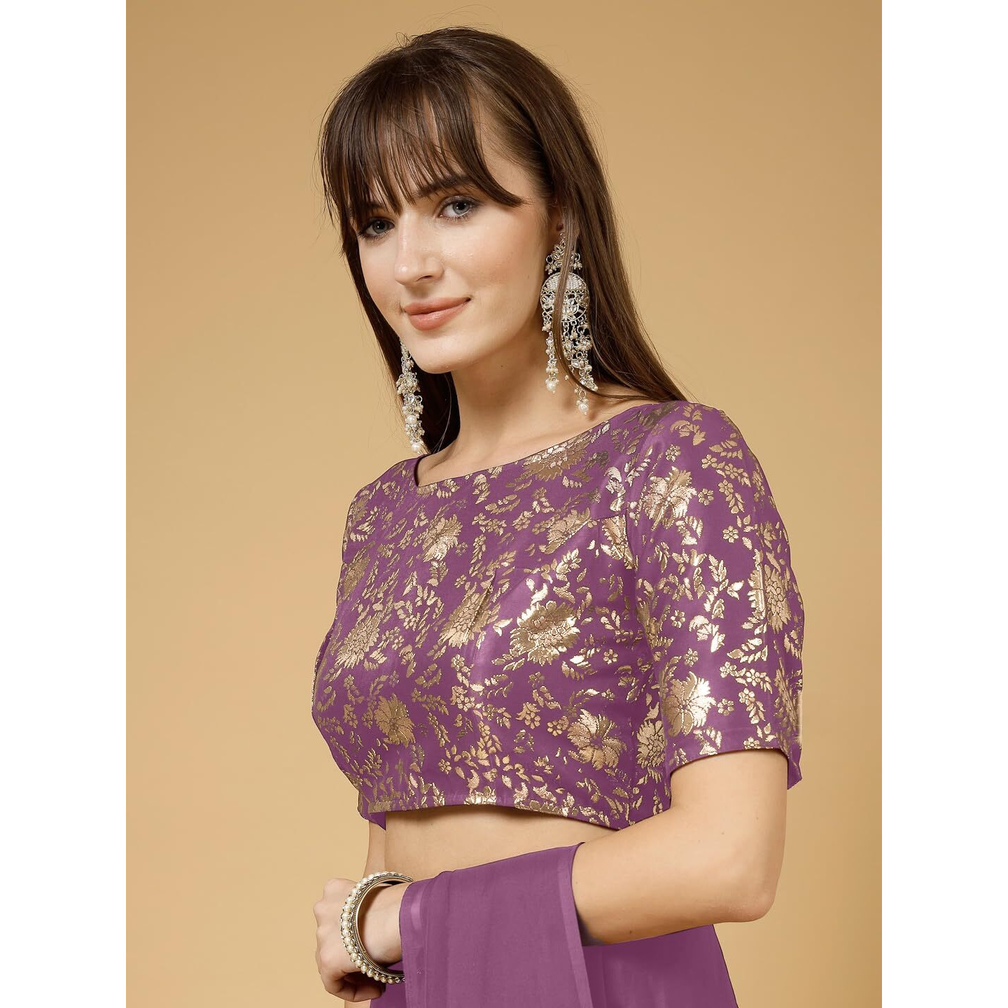 Oomph Readymade Blouse For Women, Brocade, Boat Neck, Rbbl505