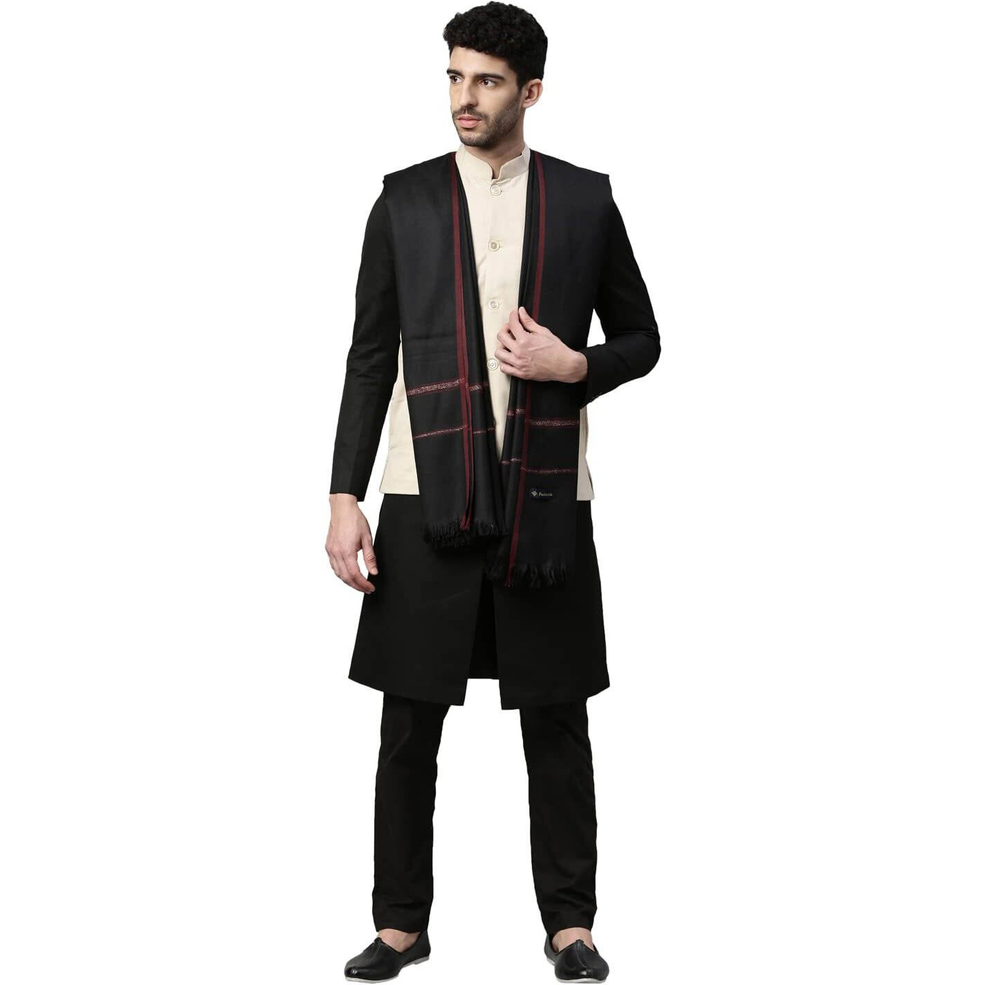 Pashmoda Men Farhat Woven Design Shawl (Size 123X266 Cms, Black Color)