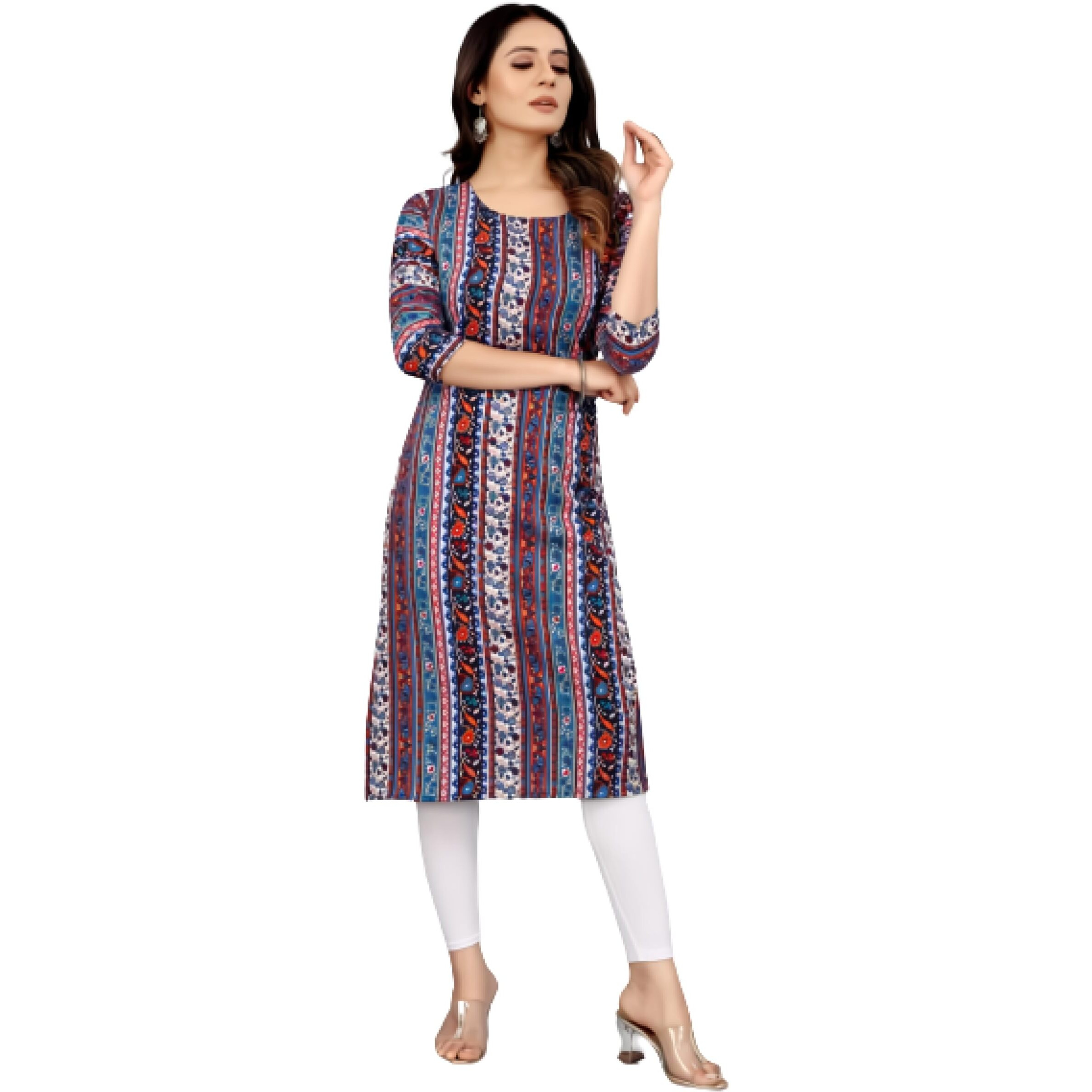 Patlani Women's Cotton Blend Printed Straight Kurta Multi-Aline-M Multicolour