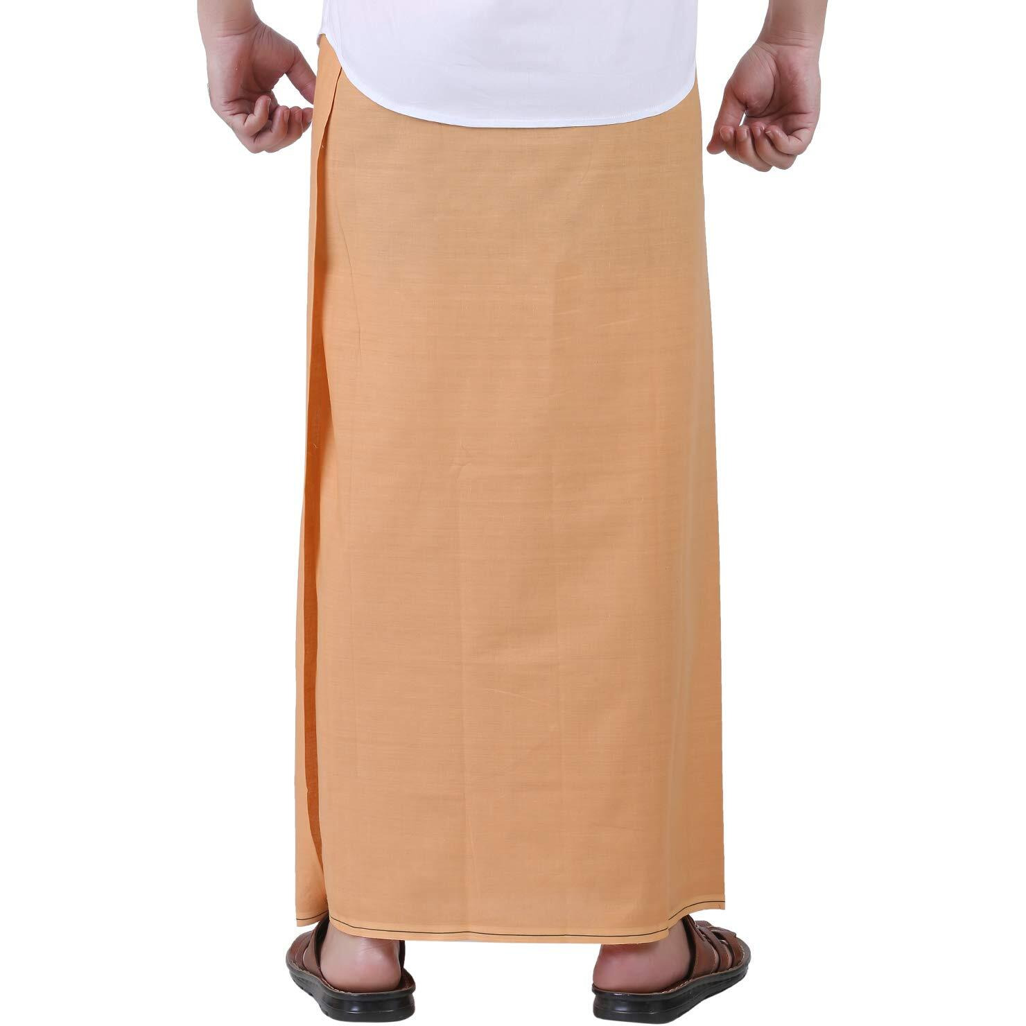 Prakasam Cotton Mens Light Kaavi Colour Welcro Pocket Single Dhoti (Roja-Light Kaavi) Size -Large (Hip Size 40 To 46)