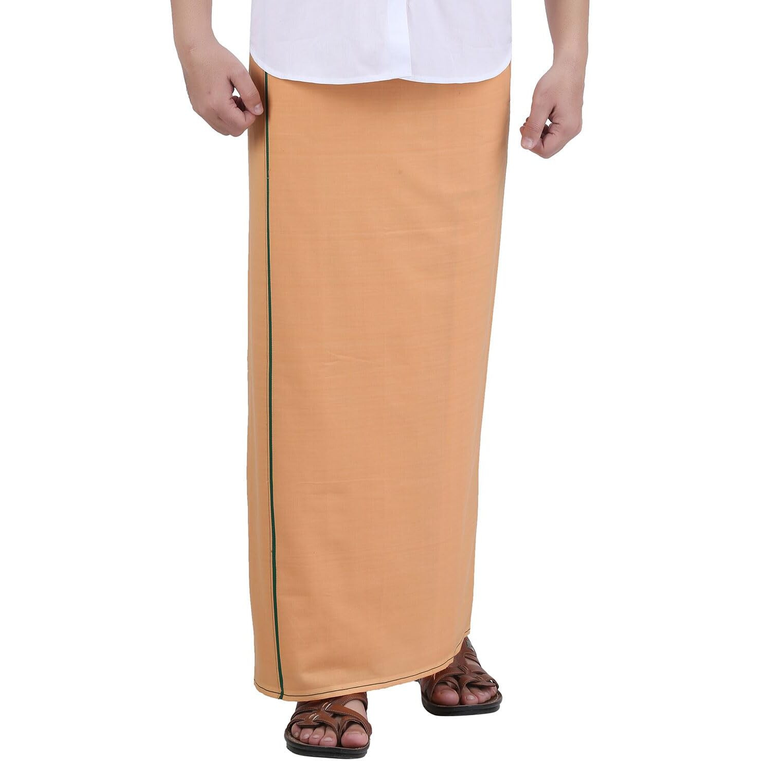Prakasam Cotton Mens Light Kaavi Colour Welcro Pocket Single Dhoti (Roja-Light Kaavi) Size -Large (Hip Size 40 To 46)
