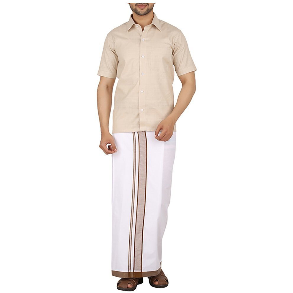 Prakasam Cotton Men's Cotton Dhoti_Moon-Vel-Pkt-Brown_Brown_42
