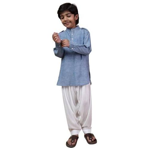 Pspeaches Boys Band Collar Straight Kurta With Salwar (8-10Years)