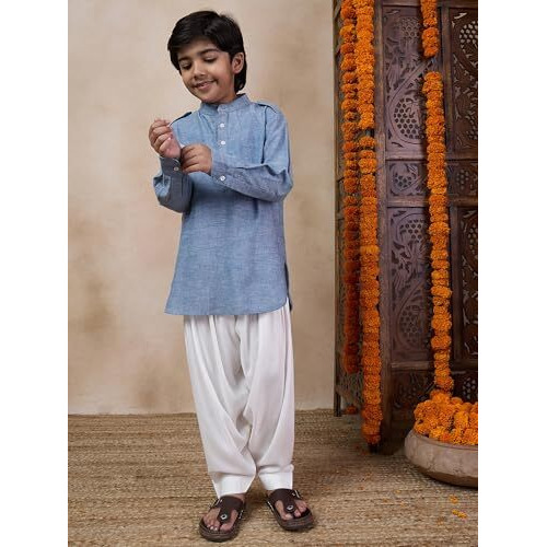 Pspeaches Boys Band Collar Straight Kurta With Salwar (8-10Years)