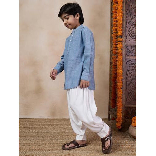 Pspeaches Boys Band Collar Straight Kurta With Salwar (8-10Years)