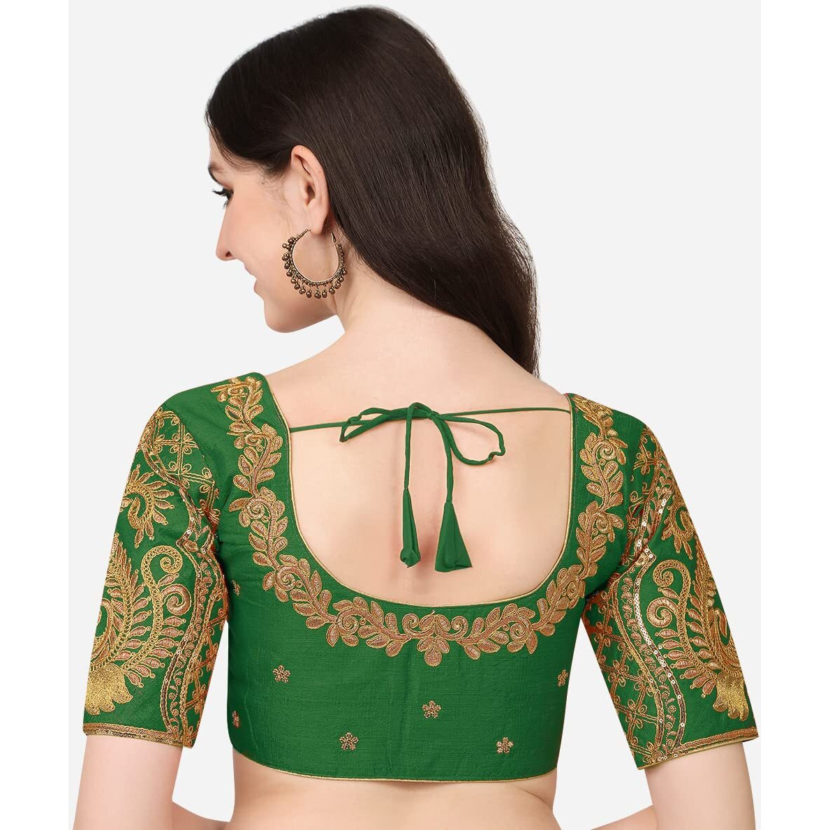 Pujia Mills Women's Silk Solid Half Sleeve Blouse (Morya_Green_38)