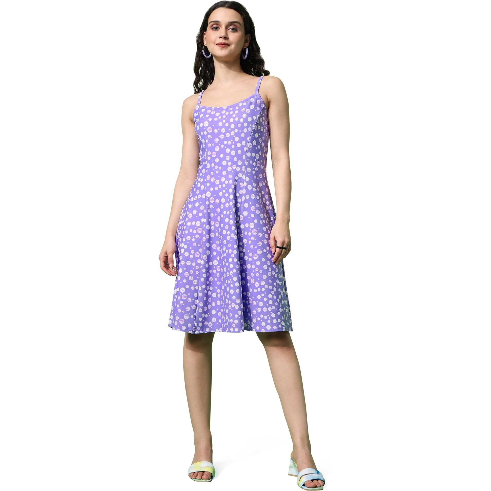 Purvaja Womens Fit & Flare Knee Length Dress (Wini-016-Bubble_Purple_Medium)