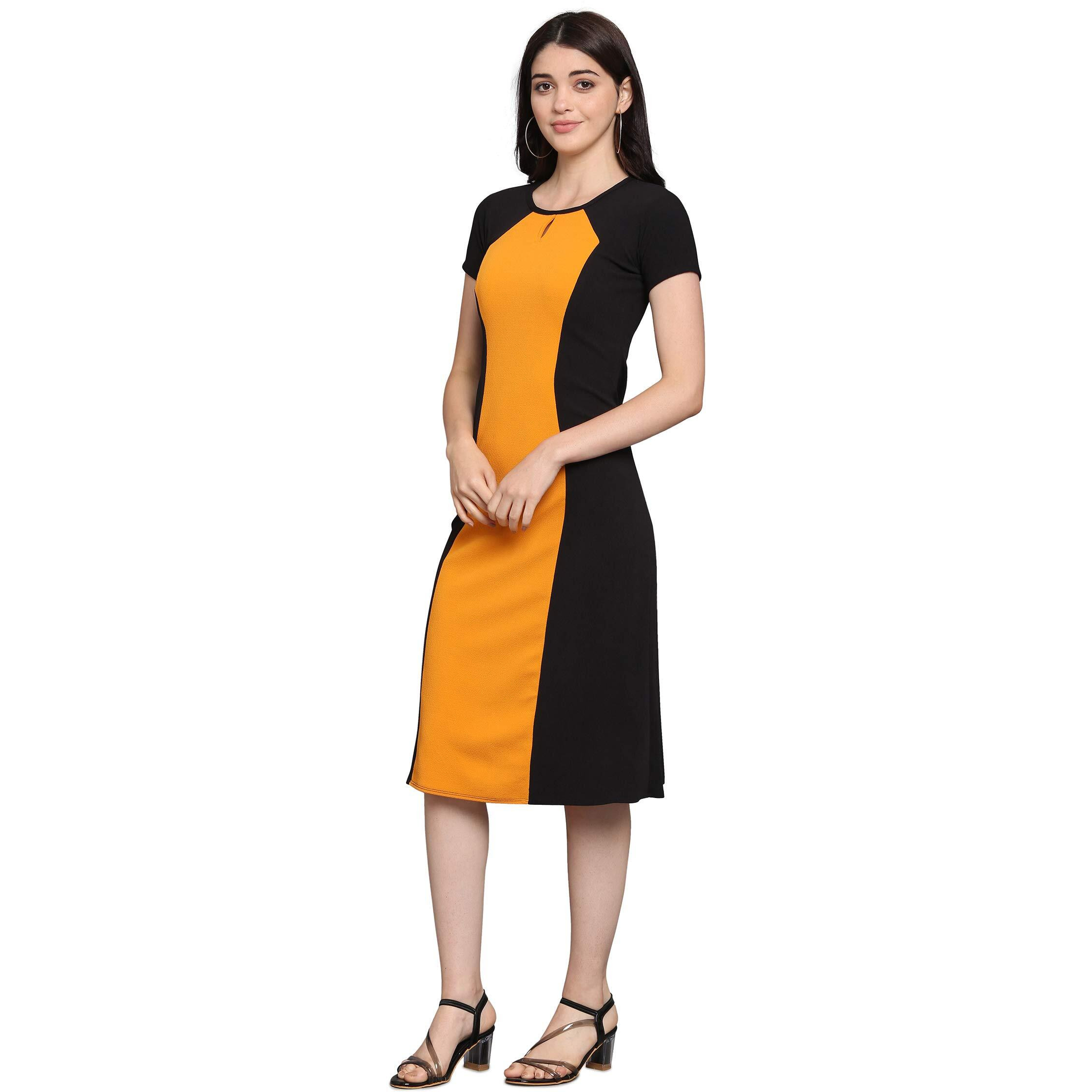 Purvaja Women's Corduroy Fit And Flare Knee Length Dress (Lucy-054-Yw-Bl-M_Yellow_M)