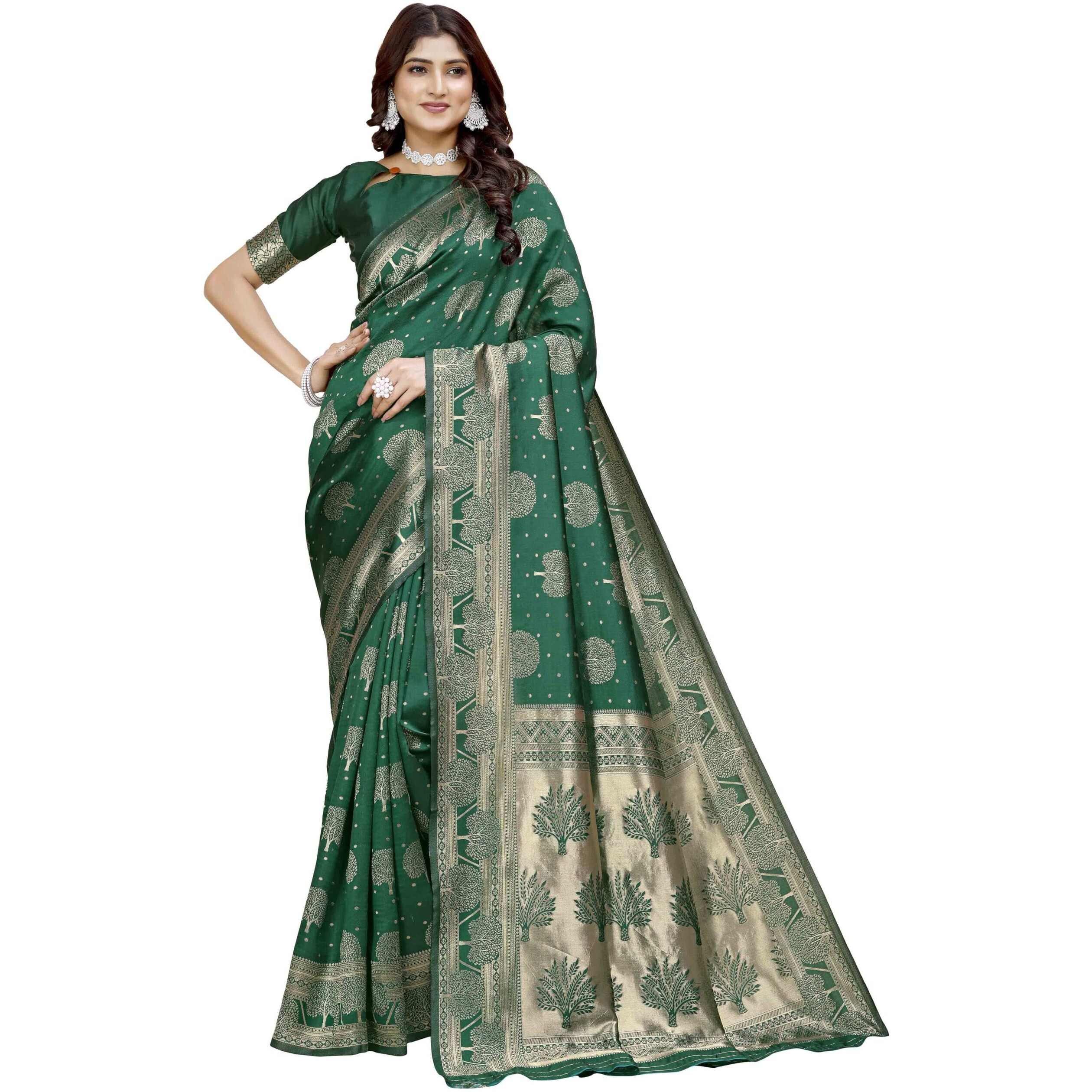 Shasmi Women's Banarasi Saree Pure Kanjivaram Silk Saree Soft New Ladies 2025 Design Wear Pattu Sarees Latest Party Sari Collections With Blouse Piece For Wedding Sadi (Pari-217 Dark Green)