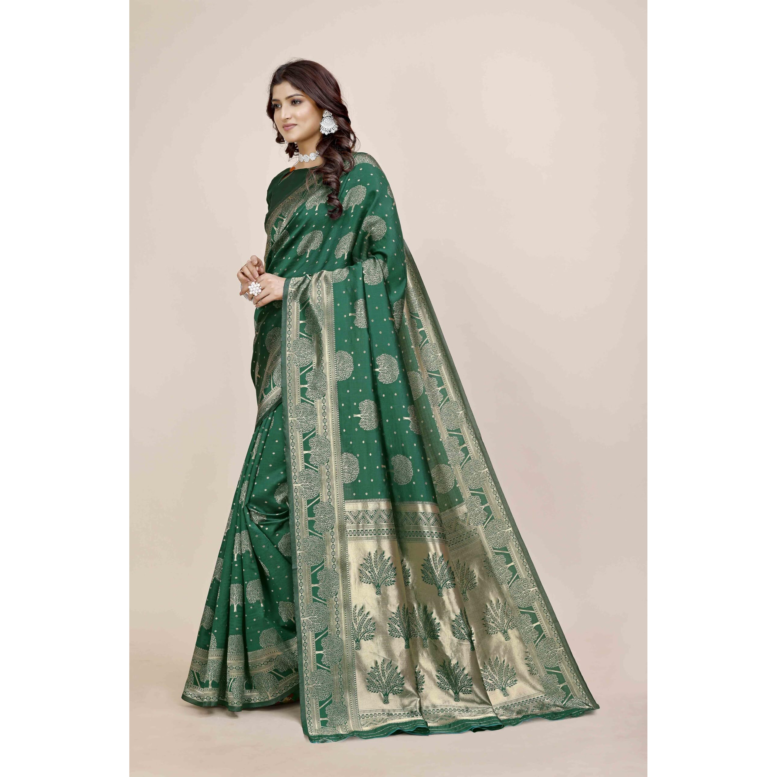 Shasmi Women's Banarasi Saree Pure Kanjivaram Silk Saree Soft New Ladies 2025 Design Wear Pattu Sarees Latest Party Sari Collections With Blouse Piece For Wedding Sadi (Pari-217 Dark Green)