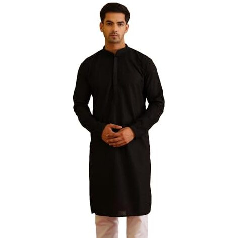 Sojanya (Since 1958 Men's Cotton Checkered Black Long Kurta