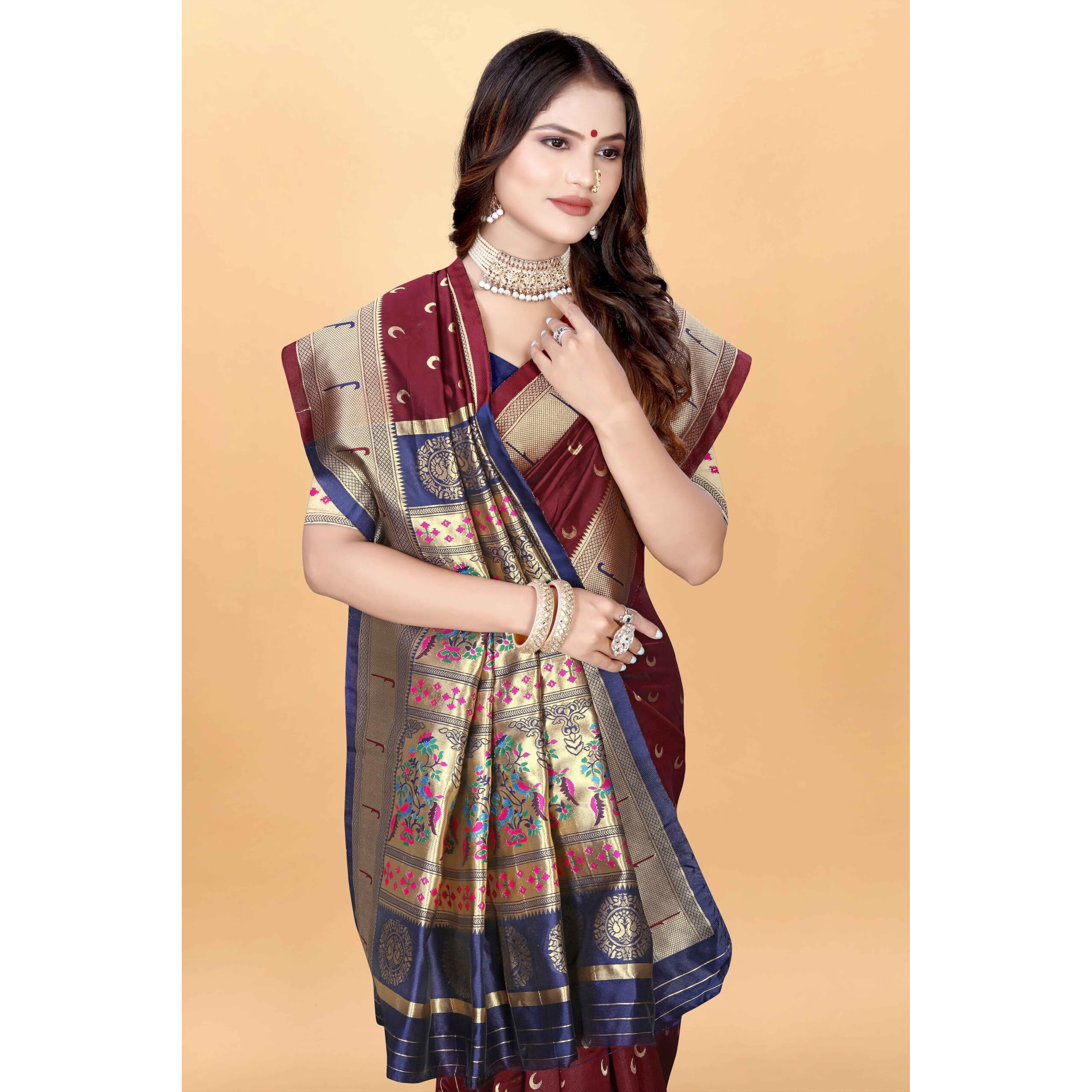 Sugathari Women's Banarasi Saree Pure Paithani Kanjivaram Silk Soft New Ladies 2024 Design Wear Pattu Sarees Latest Cotton Party Sari Collections With Blouse Piece For Wedding Sadi (Pari-206 Maroon)