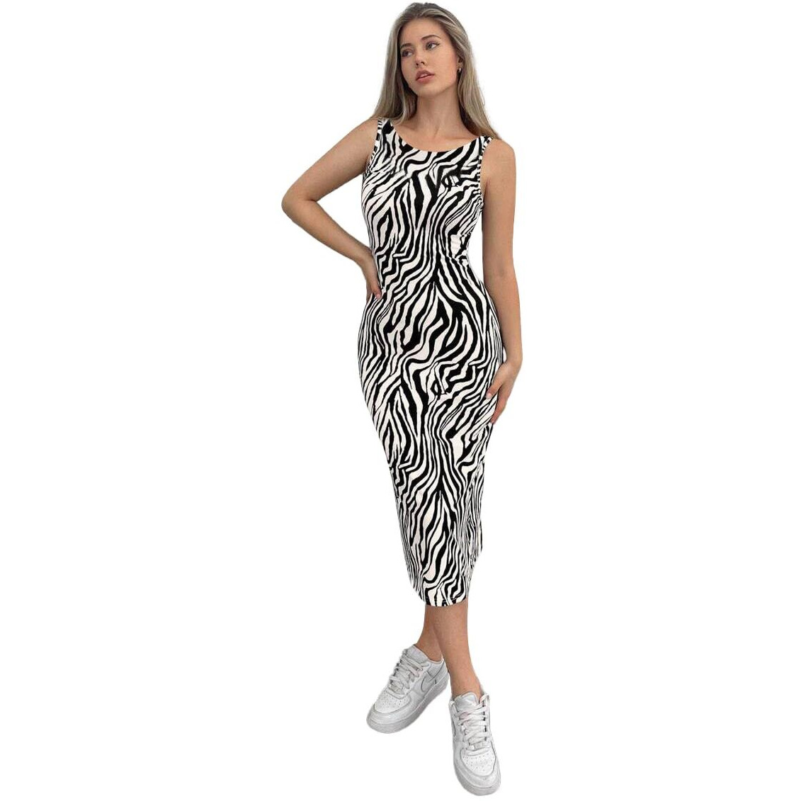 Toochki Dress For Women | Cotton Lycra Dress For Women | One Piece Dress Set | Bodycon Dress For Women | Dresses For Women | Black & White Dress | Printed Dress | Dress (Tkcbl-Cl-306-Bw-Dr Parent)