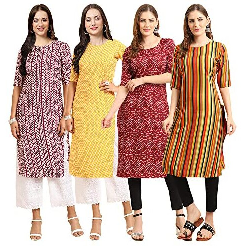 Pinkmint Women's Crepe Digital Print Straight Kurta [Pack Of 4](Kv-347-350-374-356-Xxl)
