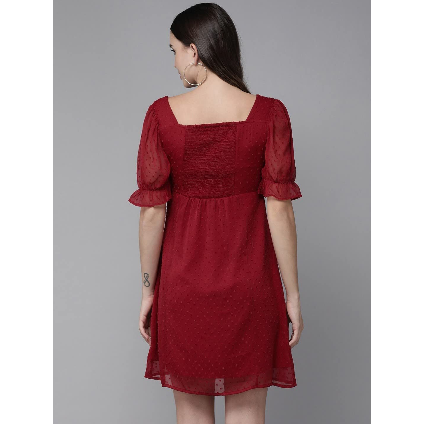 Rare Women's Chiffon A-Line Midi Dress (Ep7043_Maroon_Xl)
