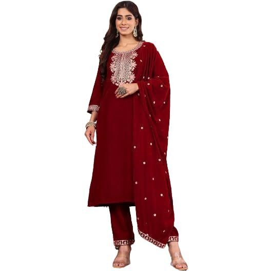 Varanga Maroon Embroidered Kurta Set With Embroidered Dupatta  Elegant Traditional Ethnic Wear For Women