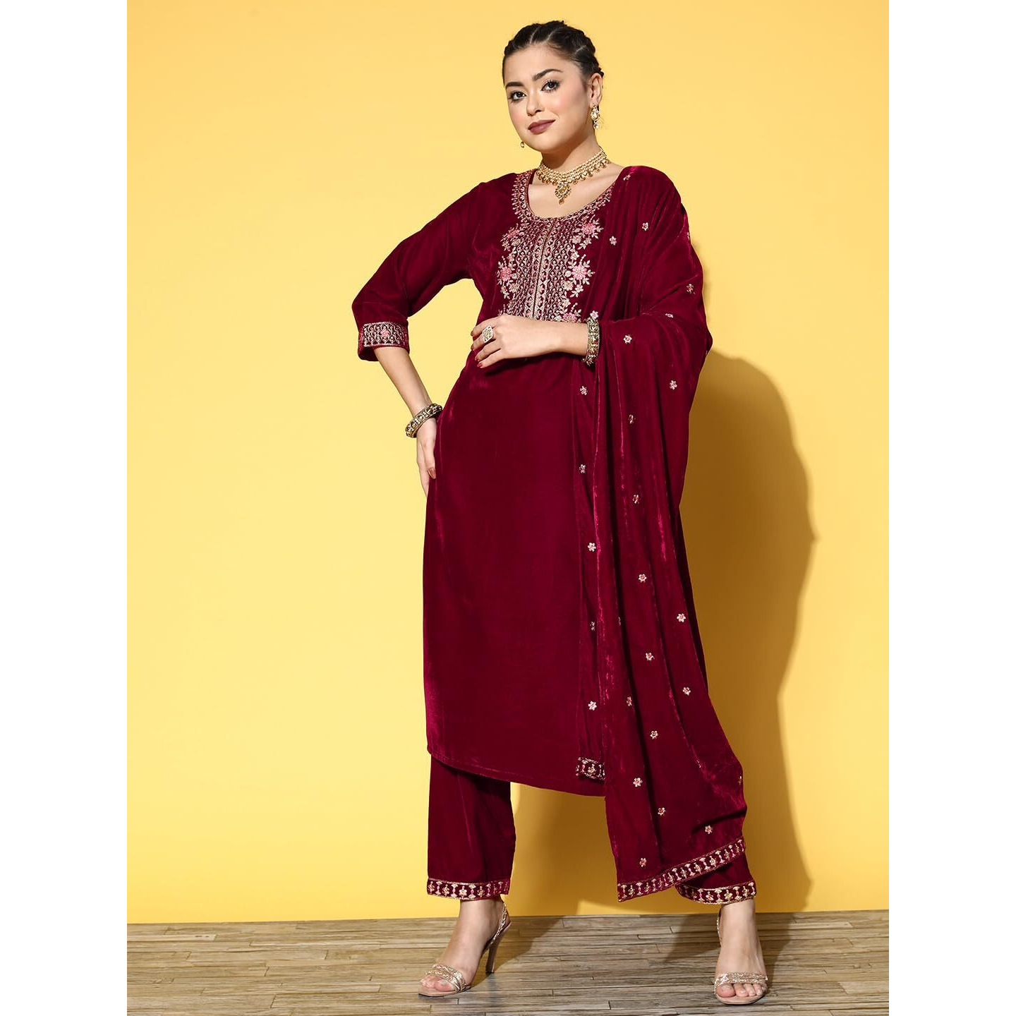 Varanga Maroon Embroidered Kurta Set With Embroidered Dupatta  Elegant Traditional Ethnic Wear For Women