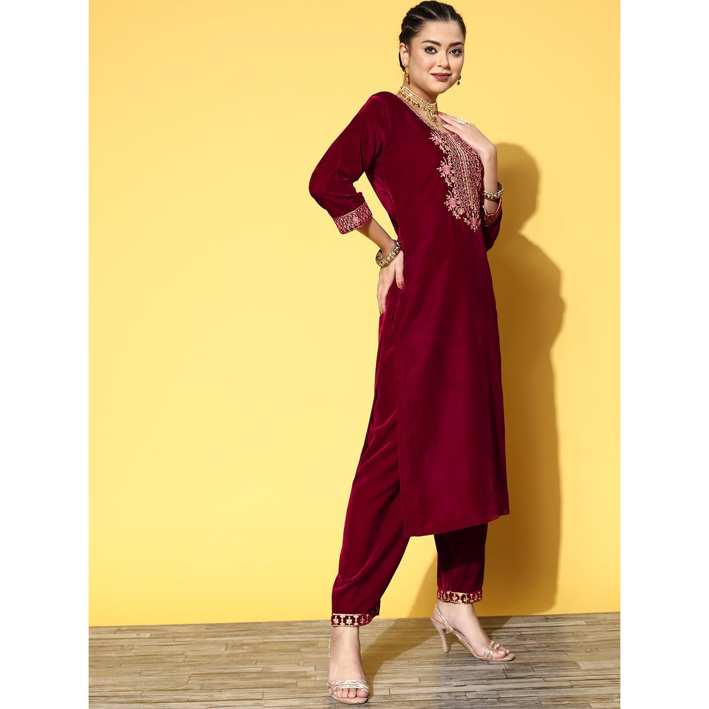 Varanga Maroon Embroidered Kurta Set With Embroidered Dupatta  Elegant Traditional Ethnic Wear For Women