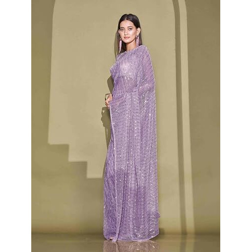 Womanista Women's Women Ready To Wear Saree Ll Women Lycra Saree Ll Women Pre Draped Saree Ll Women One Minute Saree Ll Un-Stitched Blouse Saree, Lavender