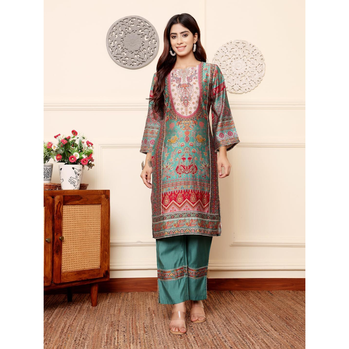 Varanga Women's Chanderi Kurta Sets (Vset21320_Blue