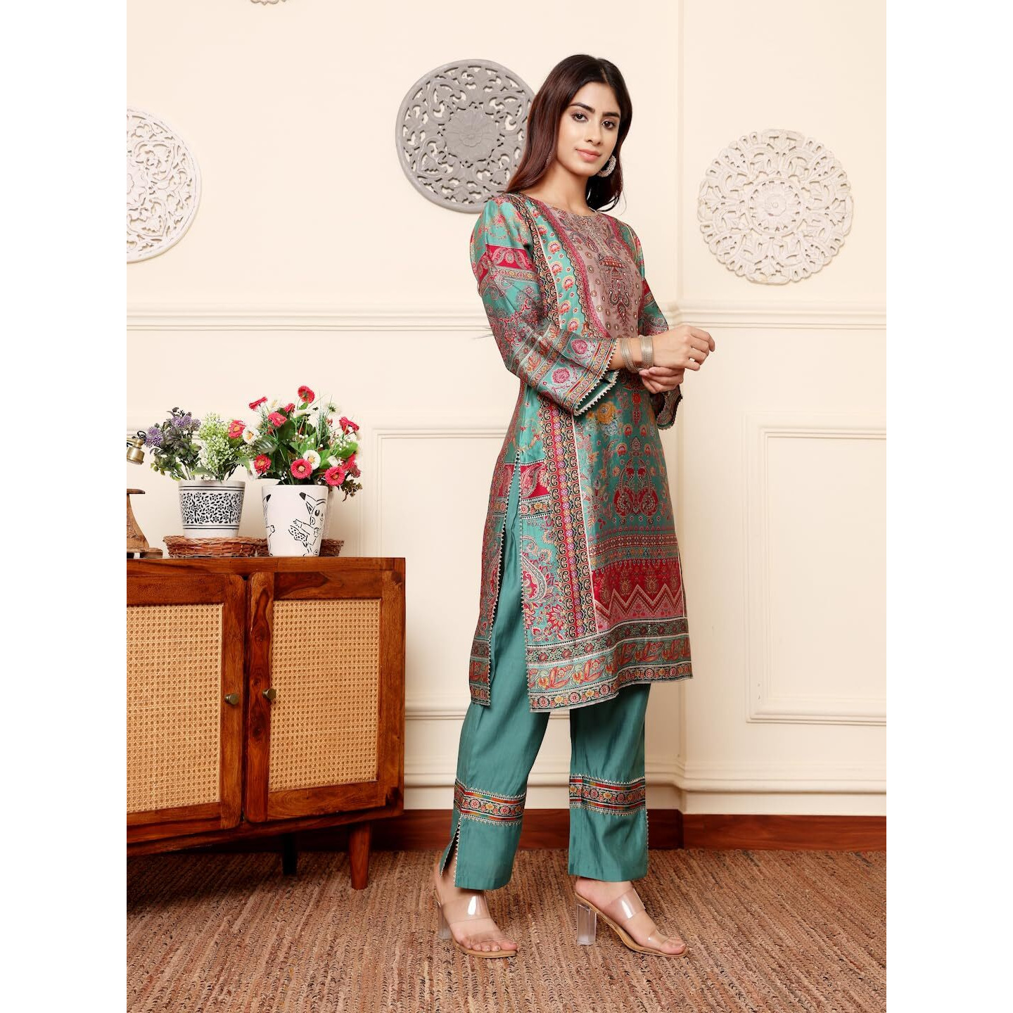 Varanga Women's Chanderi Kurta Sets (Vset21320_Blue