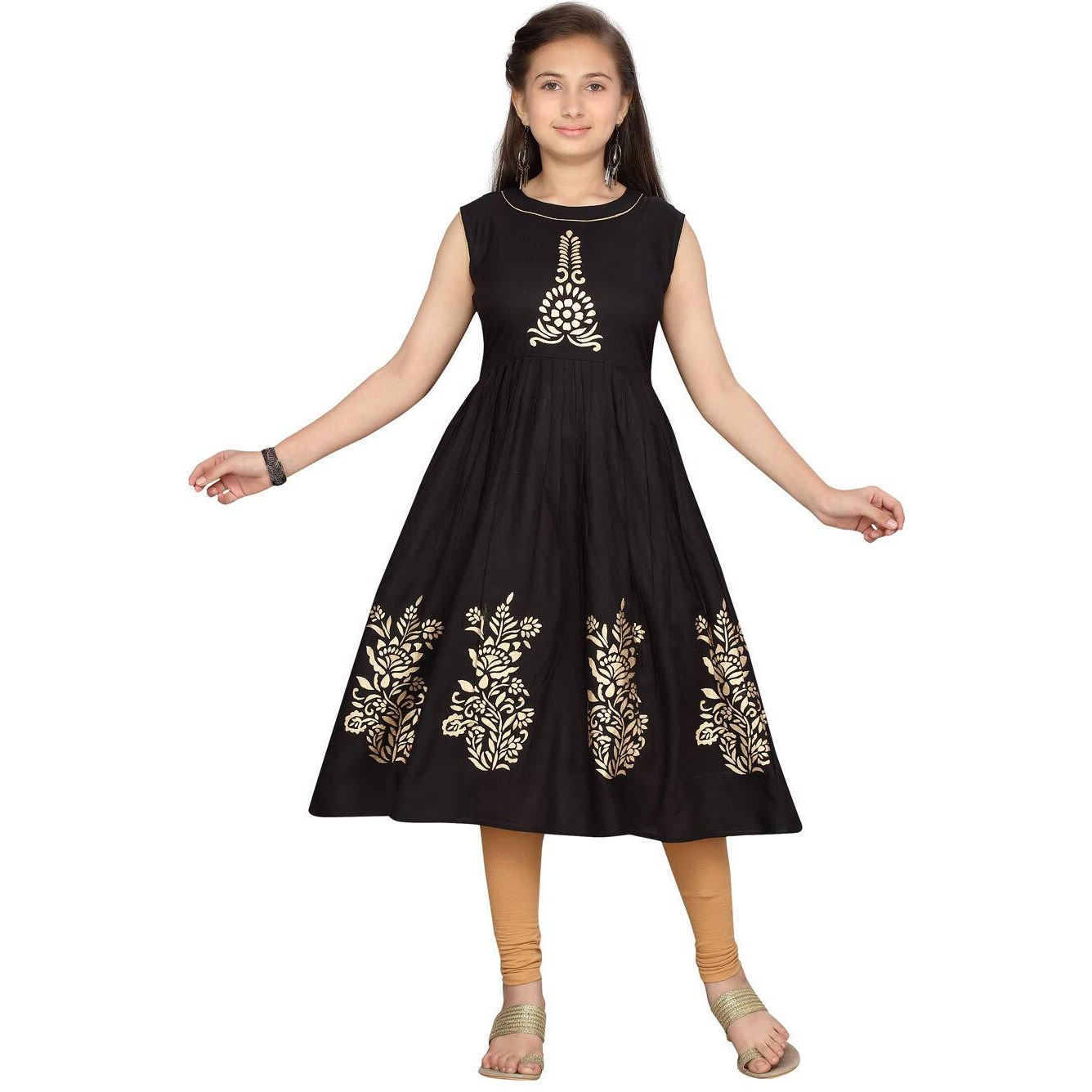Aarika Girl's Cotton Regular Shirt (Nv-Kurti-K-60_Black