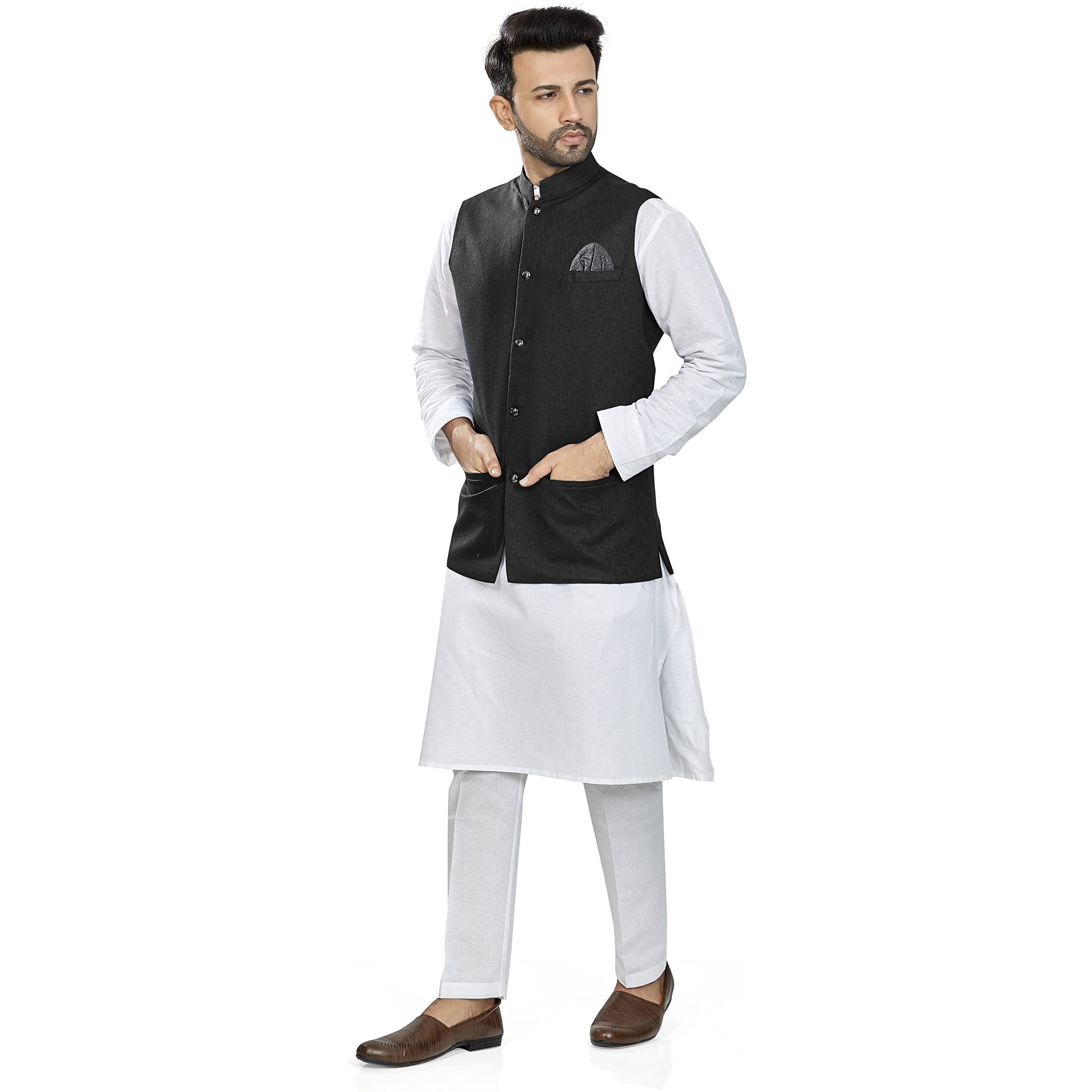 Be Active Men's Linen Blend Nehru Jacket With Mandarin Collar || Ethnic Koti For Men || Men Koti Formal|| Men Koti Wedding (Rfkt0001-15-Set-L)