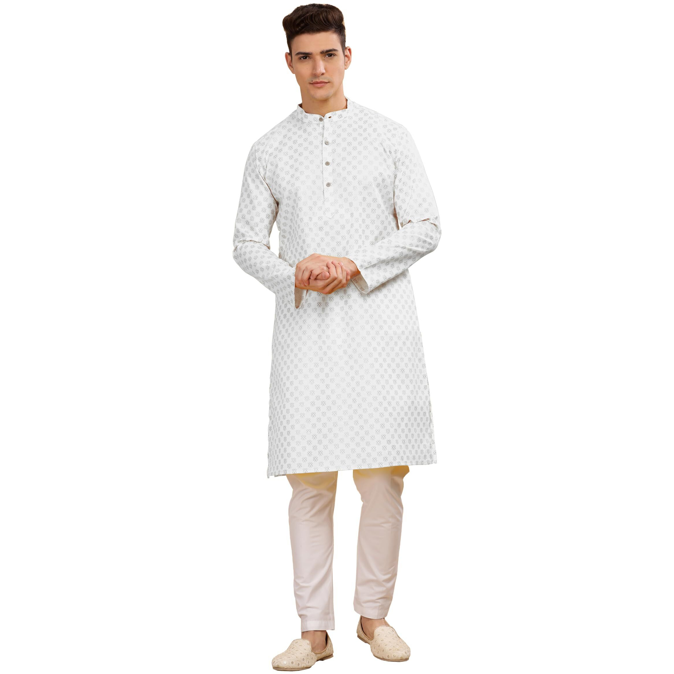 Be Active Men's Cotton Regular Kurta (C-399-1_White-1