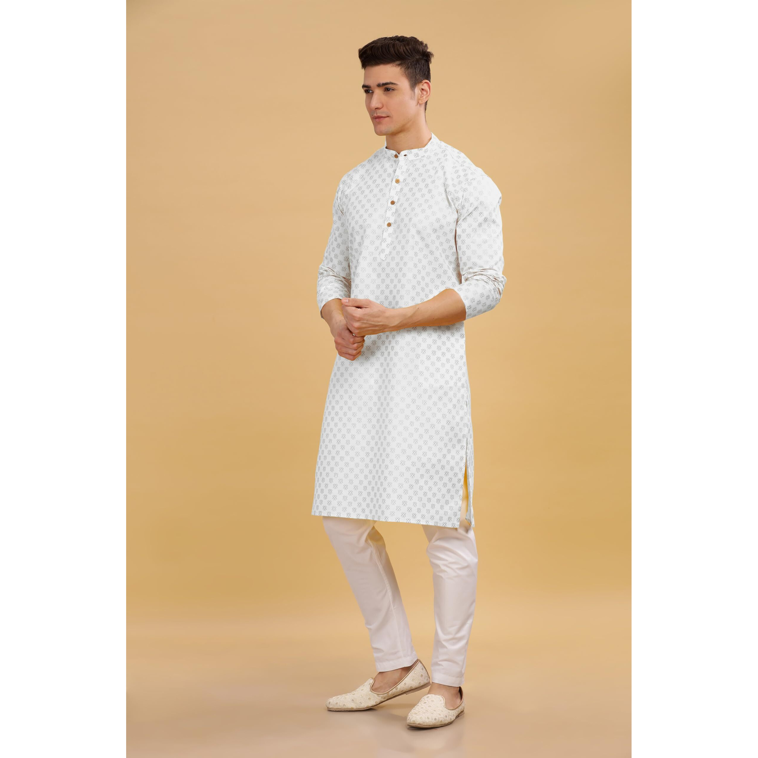 Be Active Men's Cotton Regular Kurta (C-399-1_White-1