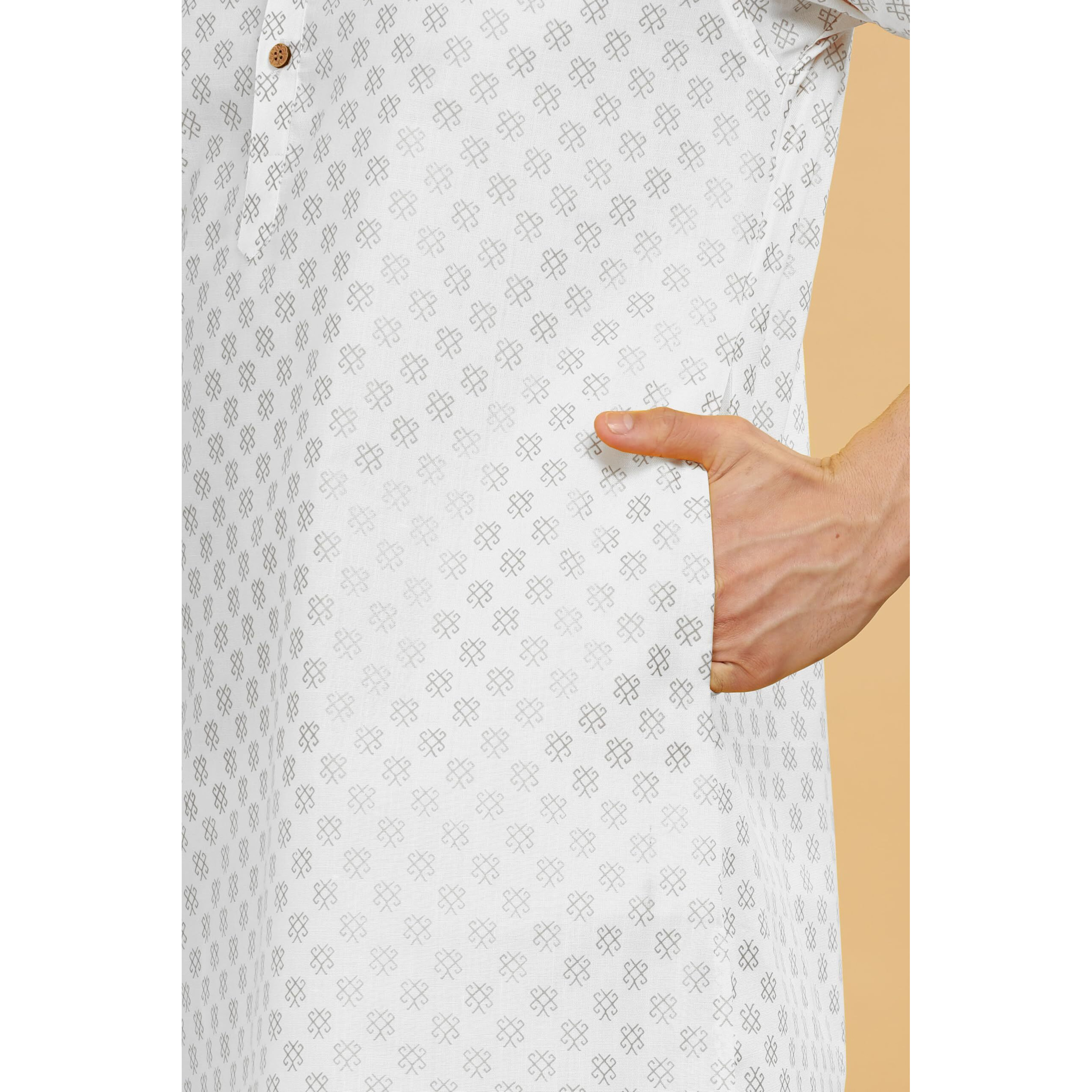 Be Active Men's Cotton Regular Kurta (C-399-1_White-1