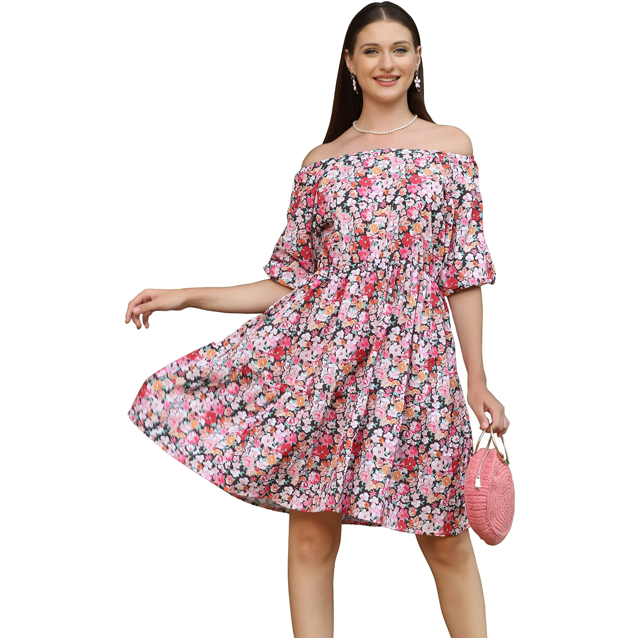 Dhruvi Trendz Womens Lycra Women Western Dresses Regular Fit A-Line (Dupli-D-Wd-1011_Multicolor_M)