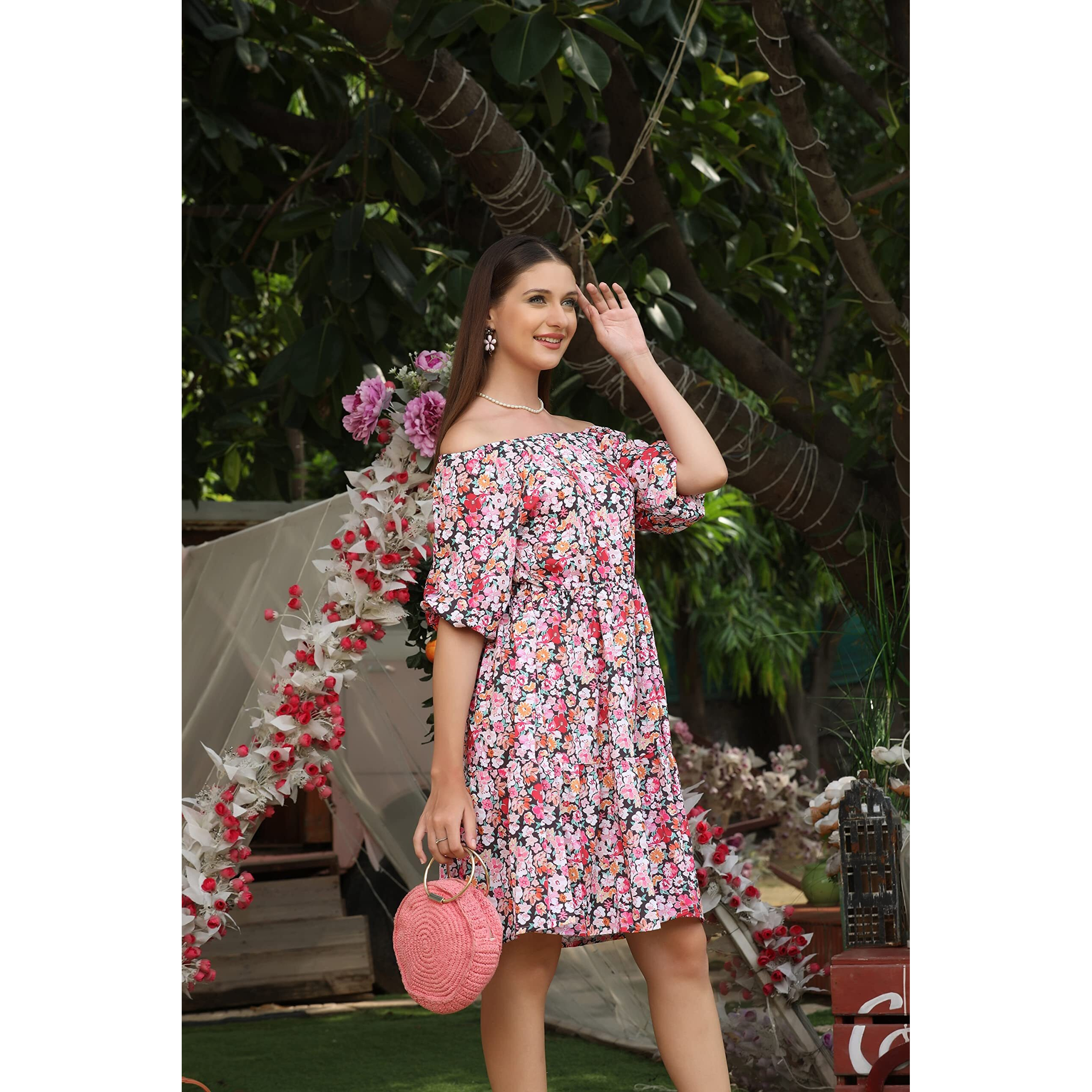 Dhruvi Trendz Womens Lycra Women Western Dresses Regular Fit A-Line (Dupli-D-Wd-1011_Multicolor_M)