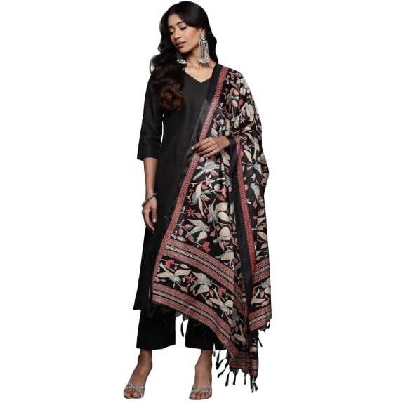 Varanga Women's Cotton Blend Kurta Set (Frl_Vskd32857_Vardup2186_Black