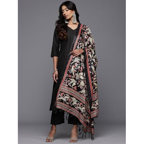 Varanga Women's Cotton Blend Kurta Set (Frl_Vskd32857_Vardup2186_Black