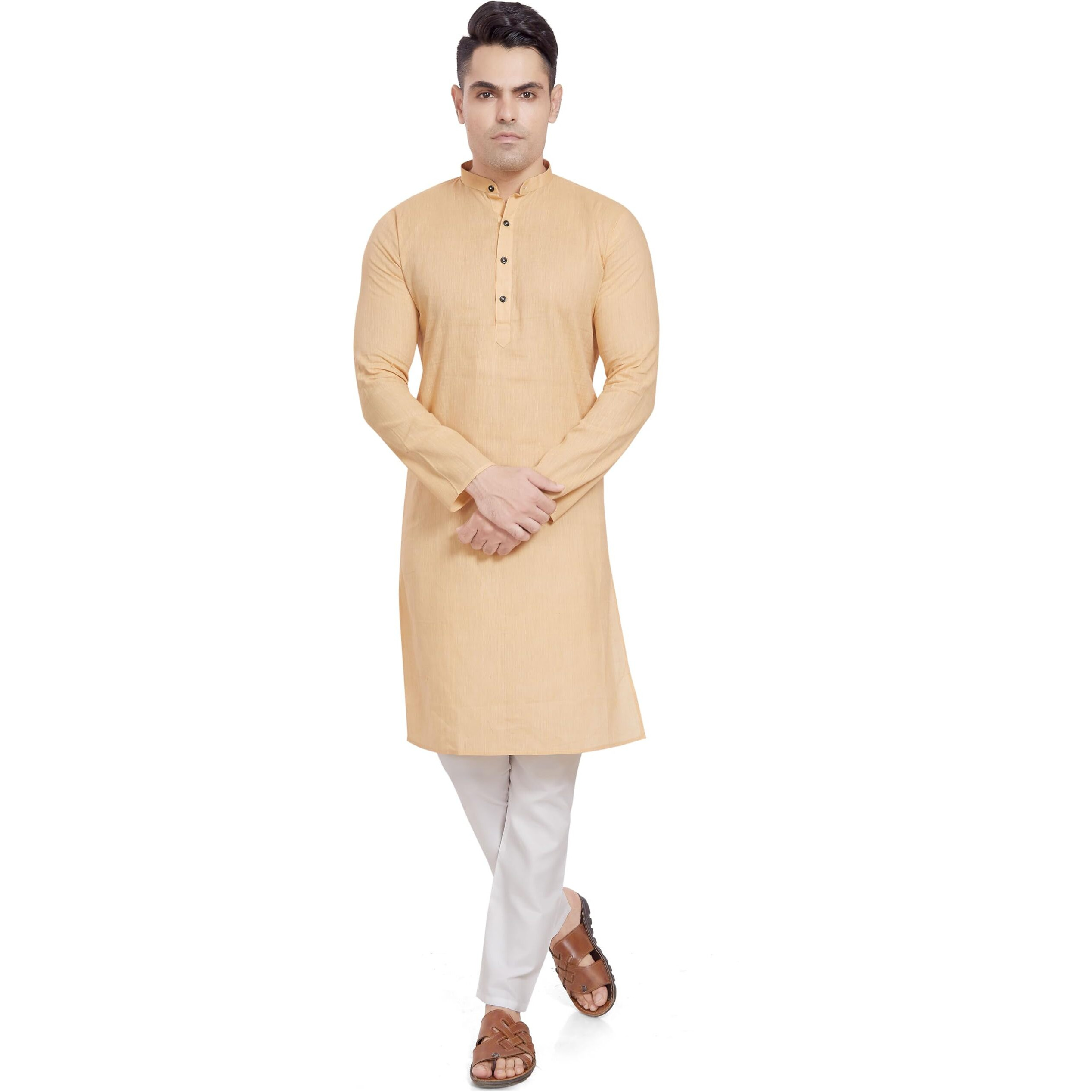 Divisive Men's Pure Cotton Only Regular Fit Long Kurta (Dkrt306_Xxl_Beige)