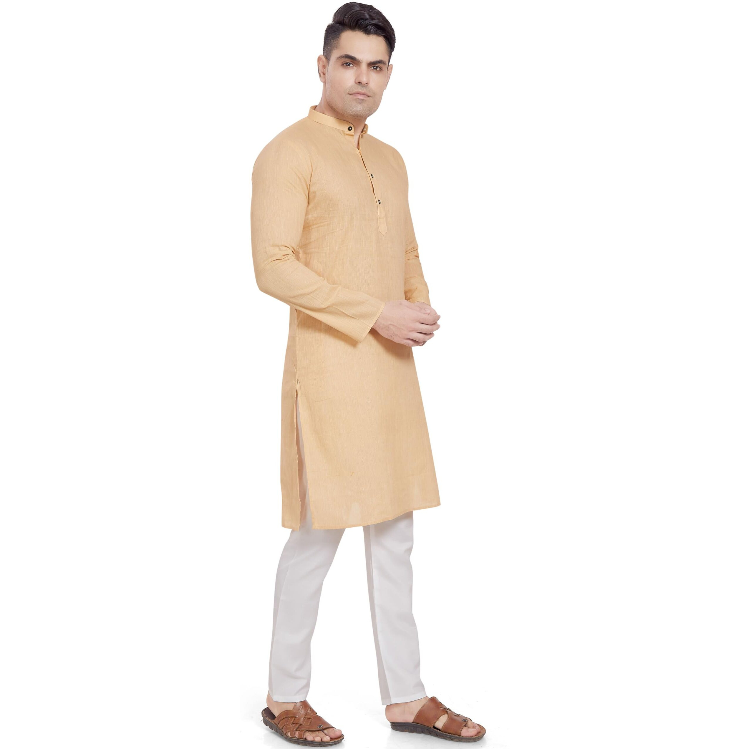 Divisive Men's Pure Cotton Only Regular Fit Long Kurta (Dkrt306_Xxl_Beige)