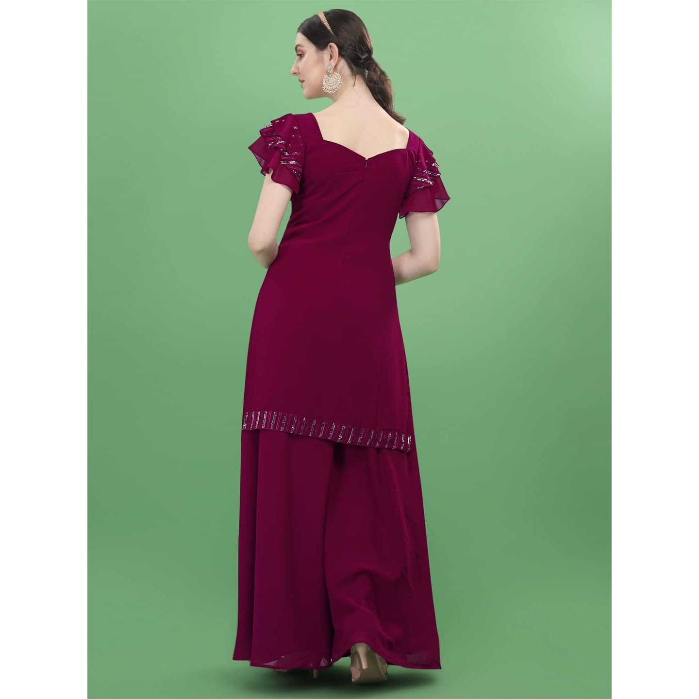 Fashion Basket Gerogette Embroidery & Sequence Purple Salwar Suit For Womens (Fb-Ss-F1436_Purple)
