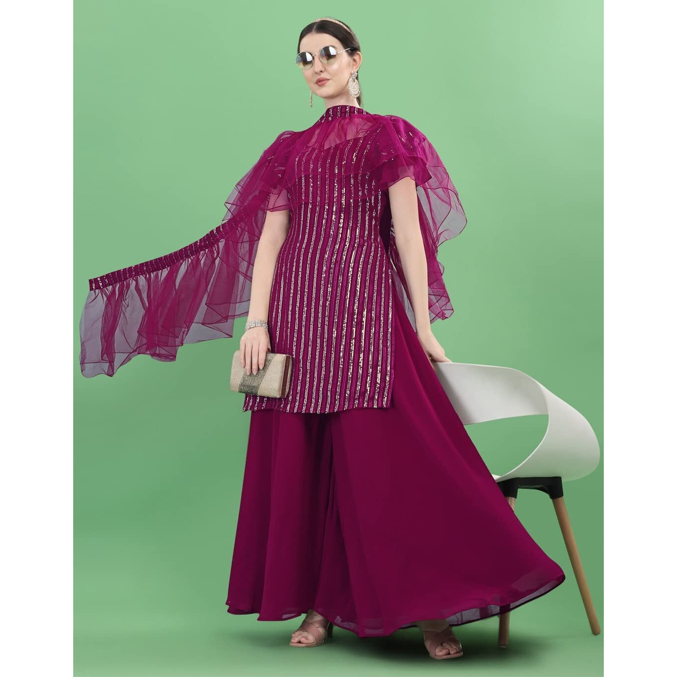 Fashion Basket Gerogette Embroidery & Sequence Purple Salwar Suit For Womens (Fb-Ss-F1436_Purple)