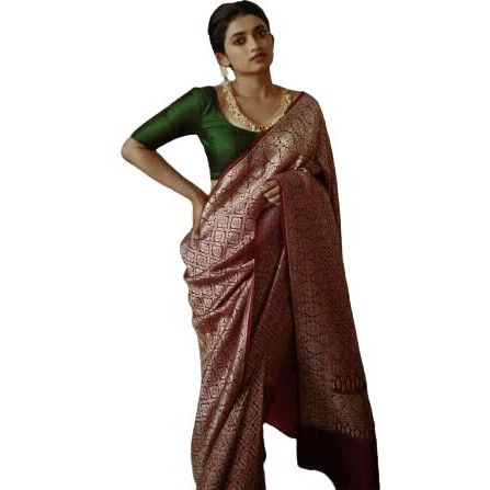 Flosive Ayn Women's Present Banarasi Soft Lichi Silk Saree Beautiful Jacquard Rich Pallu Design Work 4501 Zari Woven Kanjivaram Silk Style Saree With Soft Lichi Silk Blouse Piece (Red).